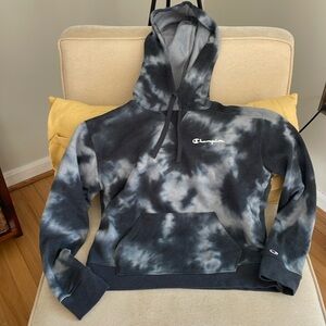 Champion Cropped tie-dye Hoodie Size S Navy and Gray